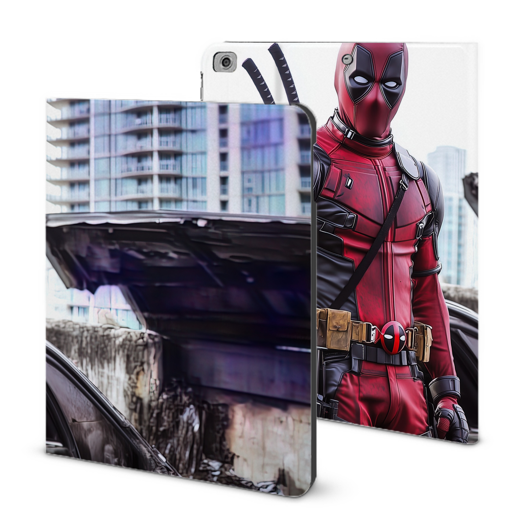 （画像用） Deadpool デッドプール IPad ケース ブック型 PUレザー TPU 耐衝撃 軽量 薄型 ペン収納なし 全面保護 IPad 各モデル対応